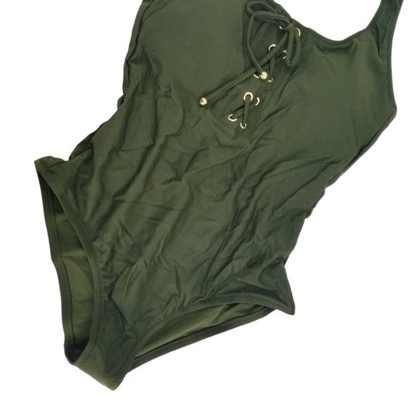 Mossimo Green & Gold Lace Front One-piece Swimsuit - Picture 6 of 7